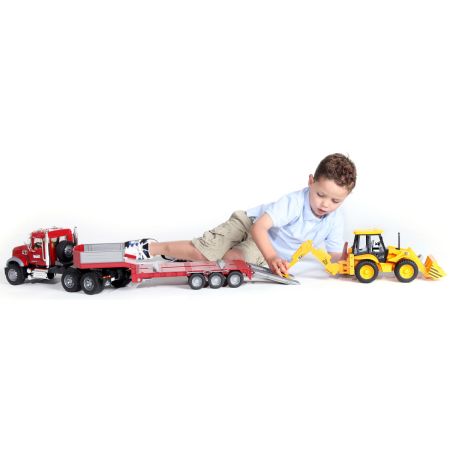 お*〜様 Bruder Mack Granite トラックとJCBバックホーセッ Bruder MACK Granite Flatbed Truck with JCB Loader Backhoe | WRS