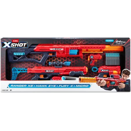 ZURU X-SHOT Excel Ranger X8 & Hawk Eye & Fury 4 & Micro Combo Pack, 36710