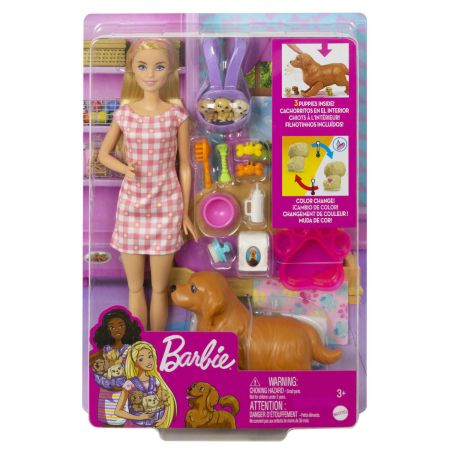 Bomgaars Barbie Newborn Pets Playset with Pregnant Mom Dog Dolls