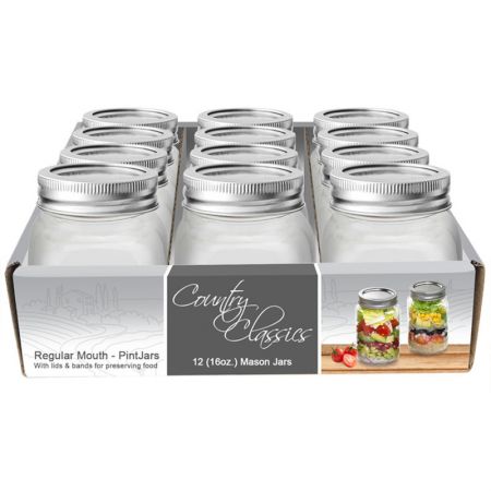 Bomgaars : Country Classics Regular Mouth Glass Canning Jar, 1 Pint (16 OZ),  12-Pack : Canning Jars