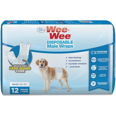 Bomgaars Four Paws Wee Wee Disposable Male Dog Wraps 12 Pack