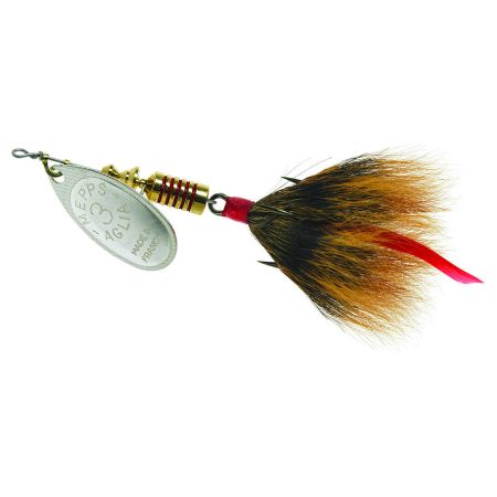 Bomgaars : Mepps Aglia - Dressed Treble Silver Blade with Brown Tail #3  (1/4 OZ) : Spinners
