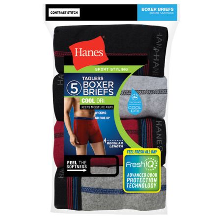 Bomgaars : Hanes Tagless Boxer Briefs with COOL DRI, 5-Pack : Underwear