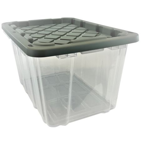 Tough Box 27 Gallon Clear Storage Tote with Gray Lid
