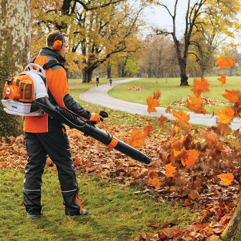 Stihl Backpack Leaf Blower in use