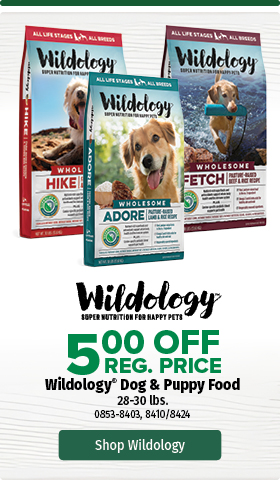 $5 off Wildology Dog Food 28-30 lbs.