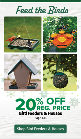 20% Off In Stock & Reg. Price bird feeders and houses