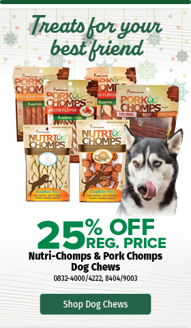 NutriChomps and Pork Chomps 25% off Reg. Price