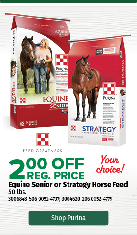 $2 Off Purina Equine Senior or Strategy Professional Horse Feed