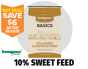 Bomgaars 10% Sweet Feed 3.99 after rebate Bomgaars 10% Sweet Feed 3.99 after rebate